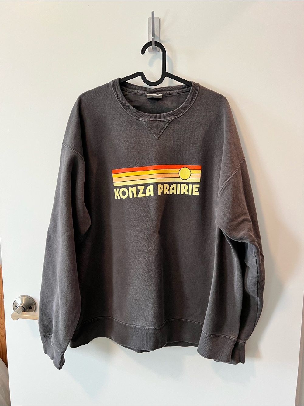 Konza Prairie Graphic Crewneck Sweatshirt - Charcoal with Retro Stripe
